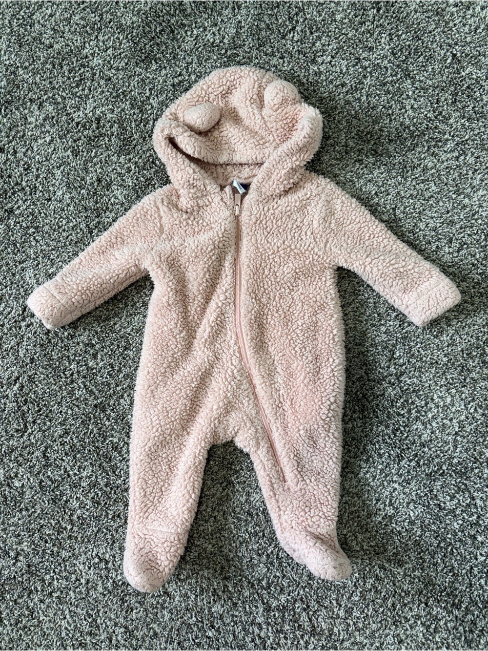 Old Navy Baby Girl Sherpa Bunting Bear Ears Pink Fleece Footed One Piece 3-6M